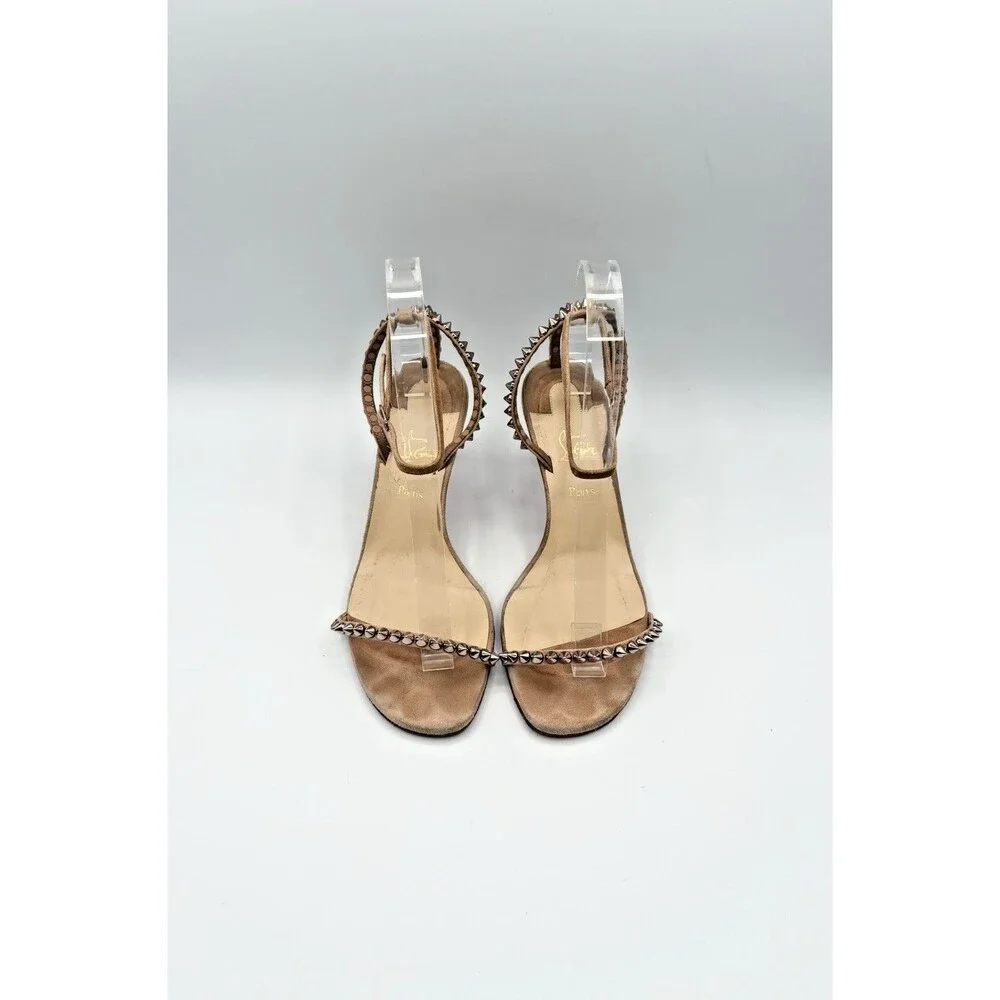 Christian Louboutin Tan Suede Veau Velour So Me Spike 70 Sandals Size EU 35.5